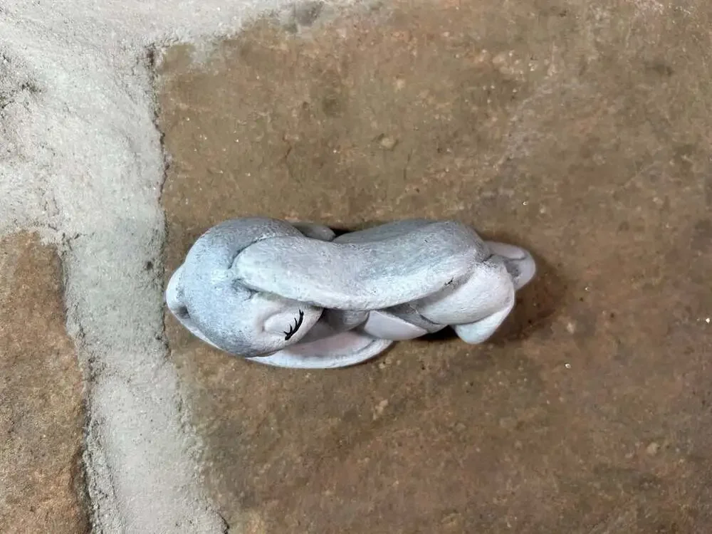 Sweet Sleepy Bunny Figurine Gray and pink adorable!
